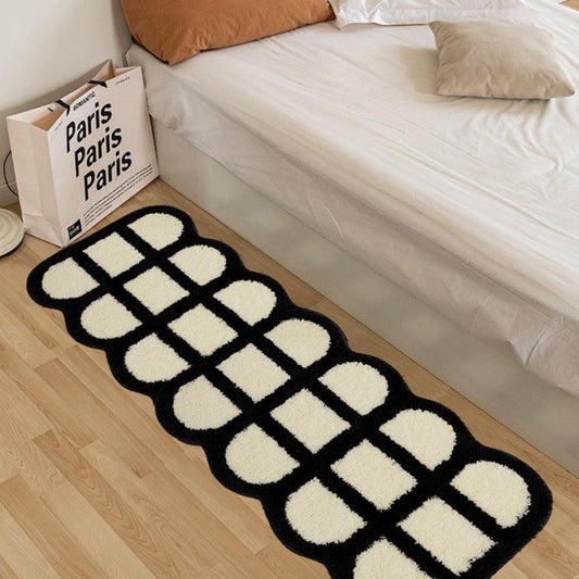 Black and White Plaid Bedroom Bedside Carpet Retro Checkerboard - SOFAVORITE