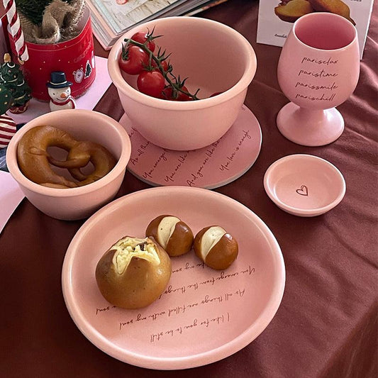 Pink English Ceramic Bowl Plate Set - SOFAVORITE