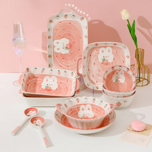 Cute Strawberry Rabbit Ceramic Tableware - SOFAVORITE