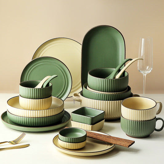 Nordic Ceramic Vertical Stripe Design Dishes Set - SOFAVORITE
