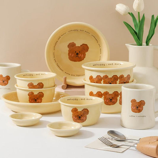 Cute Emo Bear Ceramic Bowl Plate Set - SOFAVORITE